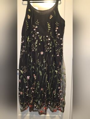 BloomChic Black Floral Embroidered Mesh Dress